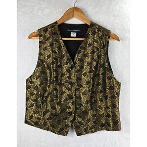 Jacquard Gold & Black Vest Waistcoat by Bianca Nygard Sz12 Leaves Vines Elegant